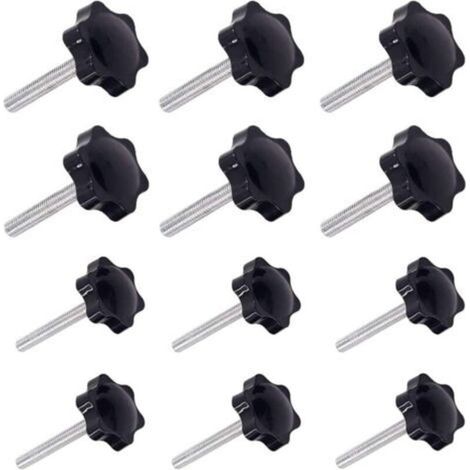 Satz Von 12 Klemmgriffen M6 Und M8 – Außengewinde 32 Mm Und 38 Mm – Kunststoff Und Metall Schwarz – Für Mechanische Geräte