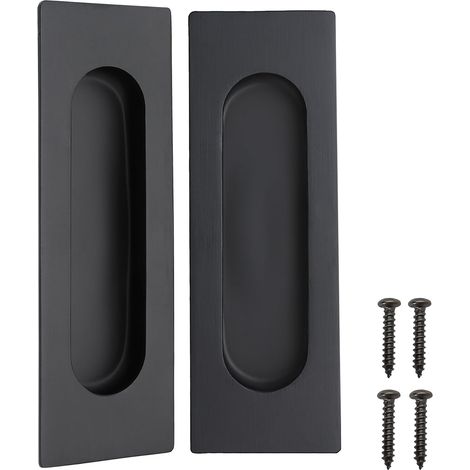 2er-set Rechteckige Versenkte Griffe Aus Mattem Schwarzem Edelstahl – Maße 12 X 4 X 1,2 Cm – Für Schiebetüren