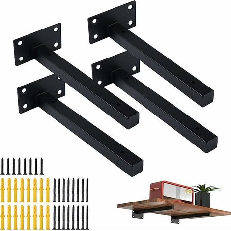 4 Stück Wandregalhalter, Regalträger Für Wandmontage, Robuste Eckhalterungen, Retro Metall-regalböden Mit Schwarzen Schrauben (8 Zoll/20 Cm)