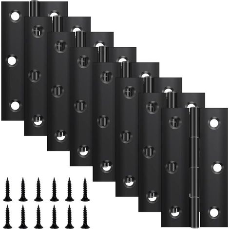 8er-set Klappbare Scharniere 68 Mm × 38 Mm, Schwarze Edelstahlscharniere, Klavierscharniere, Kleine Scharniere, Türscharniere Für Türen, Fenster Und Schränke Mit 48 Schrauben