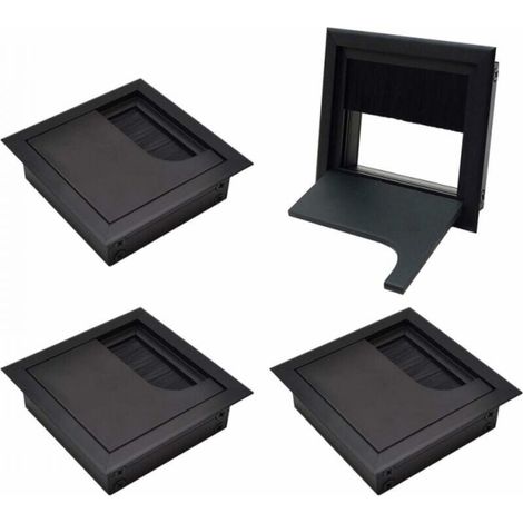 4 Stück Kabeldurchlass-abdeckung, Quadratisch 80x80 Mm, Zum Einlassen In Schreibtische, Kabelorganizer Für Möbel, Aus Eloxiertem Aluminium In Schwarz, Kabeldurchführung, Kabelabdeckung