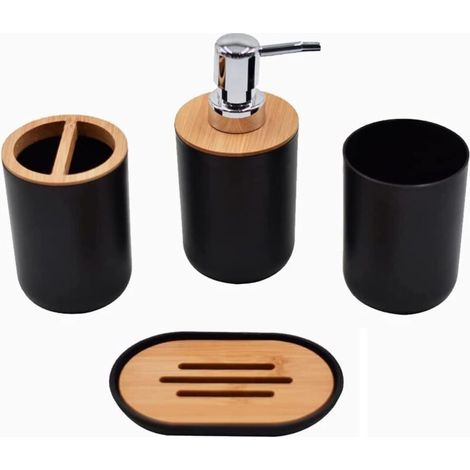 Ensemble Badezimmer Zubehör - 4-teiliges Badezimmer-set Enthält Lotionflaschen, Zahnbürstenhalter, Zahnbecher, Seifenschale