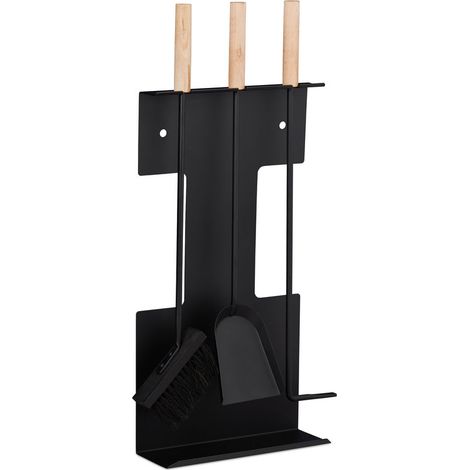 4-teiliges Kaminbesteck-set Aus Stahl, Zubehör Mit Besen, Ständer Und Schürhaken, Schwarz