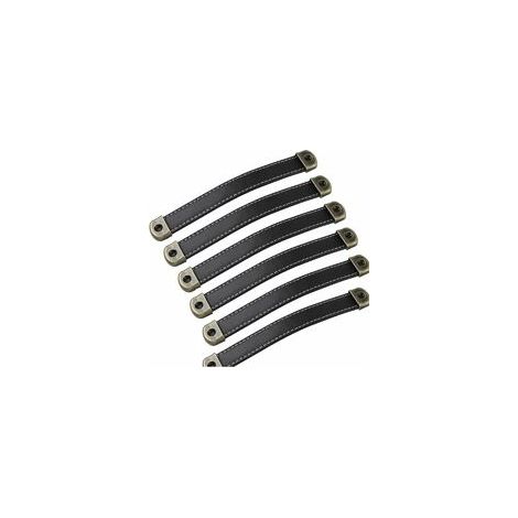 6er-set Vintage-ledergriffe – Möbelgriffe Aus Leder, Schrankgriffe, Küchenmöbelgriffe In Schwarz, Lochabstand 160 Mm
