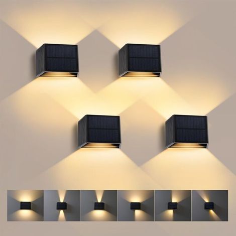 4er-set Solarbetriebene Wandleuchten, Warmes Licht 3000k, Verstellbarer Lichtstrahl Nach Oben Und Unten, 240° Abstrahlwinkel, Wasserdichte Solarlampen Für Wand Und Garten