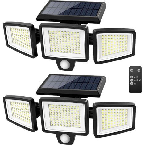 Solar-außenleuchten 2500 Lm, 210 Led-sicherheitsleuchte Mit Fernbedienung, 3 Bewegungsmelder-köpfe, Ip65 Wasserdicht, 270° Großwinkel, 3 Lichtmodi (2er-pack)