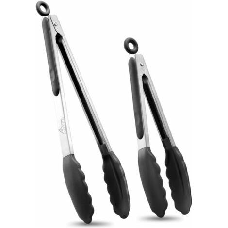 Hochwertige, Verriegelbare Küchenzangen Aus Edelstahl Mit Silikonspitzen, 2er-set (9" Und 12")