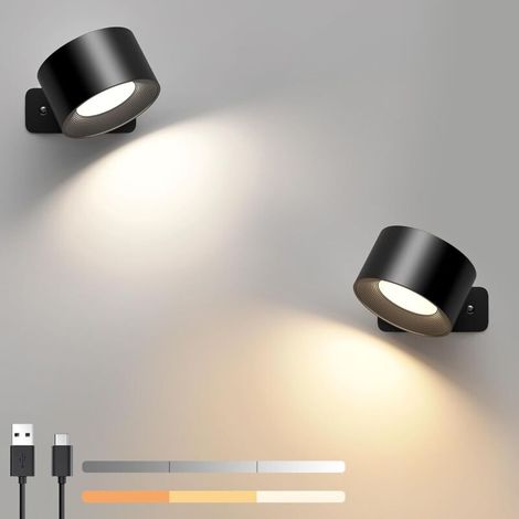 2er Set Innen-wandleuchte, Led-wandlampe Mit Touch-steuerung Und Usb-ladeanschluss, 3 Helligkeitsstufen, 360° Drehbar, 3 Farbtemperaturen, Nachttischlampe Für Schlafzimmer