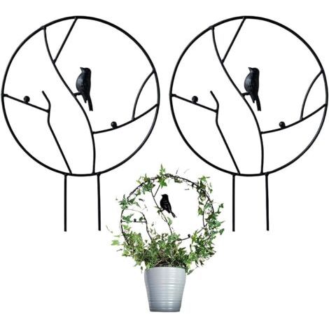 2er-set Gartengitter Aus Eisen Für Kletterpflanzen, Kleines Rostfreies Gitter, 40,6 Cm, Für Topfpflanzen Im Innenbereich, Rundes Gitter Mit Vogel – Schwarz
