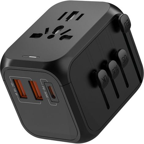 Universeller 30-w-adapter Mit Usb-/usb-c-anschlüssen Für Mehrere Länder