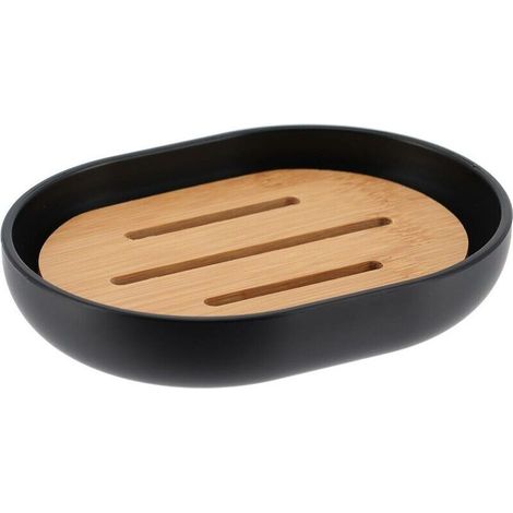 Ovale Seifenschale Aus Kunststoff/bambus - Schwarz/bambus - Trend