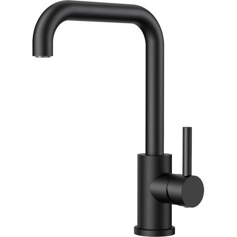 Schwarzer Küchenwasserhahn, 360° Drehbarer Küchenmischer, Edelstahl, Einhebeliger L-förmiger Griff, Einlochmontage