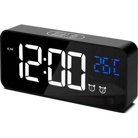 Led-digitalwecker Mit Temperaturanzeige – 2 Alarme – Usb-ladeanschluss – Einstellbare Helligkeit – 12/24-stunden-anzeige