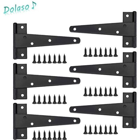 Schwere Türscharniere 6er-set, 6-zoll-türscharniere, Schwarze T-scharniere, Flache Edelstahlscharniere, Robuste Eisentürscharniere Für Türen, Fenster Und Gartenhäuser