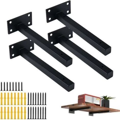 Forehill 4 Stück Wandregalhalterungen, Unsichtbare Befestigung Für Schlafzimmer, Küche, Werkstatt, Mit Schwarzen Schrauben - 15 Cm