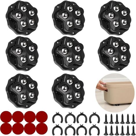 Mini-möbelrollen. 8 Rollen Mit Je 5 Kugeln, Tragfähigkeit 300 Kg, Mit Klebeband Und Schrauben. Universelle 360°-lenkrolle, Schwerlast-möbelrolle (schwarz: 8 Stück)