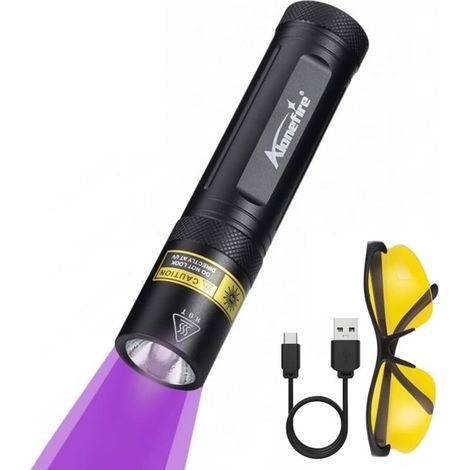 Sv77 10w Uv-led-taschenlampe 395nm, Wiederaufladbare Ultraviolett-schwarzlichtlampe Zur Erkennung Von Urin, Harz, Fluorescein, Mineralien Und Zum Angeln, Mit Uv-schutzbrille Und Integriertem Akku