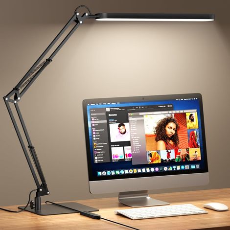 Schreibtischlampe - Ultraflache Basis Und Verstellbarer Gelenkarm, Mit Timer-funktion, Speicherfunktion, 1300lm, 12w, Schwarz