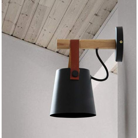 E27 Moderne Wandleuchte Aus Metall Im Stil Von Schmiedeeisen Und Holz, Kreative Nordische Gürtel-wandleuchte, Hängeleuchte (schwarz)