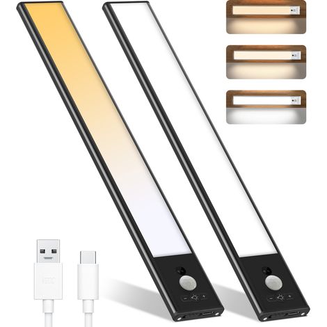 Küchen- Und Möbelleiste Mit Spot, 2er-set, Pir-bewegungsmelder, Led-nachtlicht Für Den Innenbereich, Unter Dem Schrank, Usb, Kabellos, Wiederaufladbarer Akku, Für Schrank, Küche, Garderobe – Schwarz