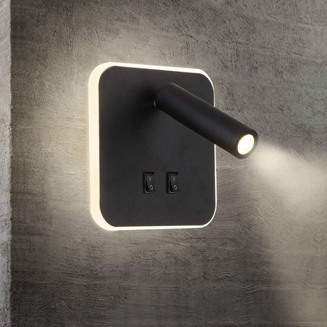 Led-nachttischlampe Wandlampe Hotel Innenbeleuchtung Wandlampe Bettlampe Flur Mit Schalter Schwarz 3w + 10w (quadratisch)