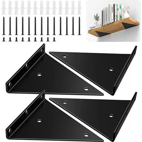 Dreieckige Regalhalterungen, 15,2 Cm, 4er-set Robuste Wandmontierte Eisenhalterungen Mit Schrauben, Unsichtbare Rechtwinklige Wandregalwinkel Mit Hoher Tragfähigkeit, Schwarz - Liaiki