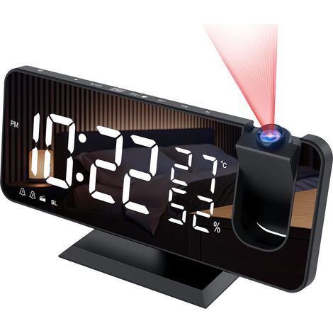 Projektor-wecker, Usb-doppel-wecker Mit 7-led-spiegelbildschirm, 4 Helligkeitsstufen, 12/24 Stunden, 15 Lautstärkestufen