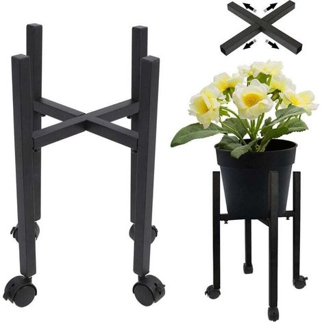 Trywise Metall-blumenständer, Verstellbar Und Abnehmbar, Mit Rollen, Moderner Stil, Für Blumentöpfe, Garten, Terrasse, Balkon Oder Büro (schwarz)