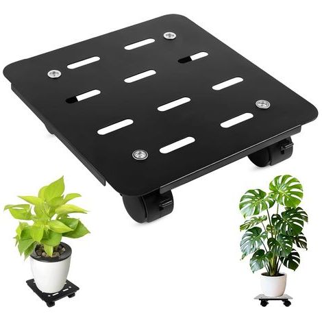 Pflanzengestell Mit Rollen, 25x24 Cm Blumentopfuntersetzer Auf Rollen, Pflanzengestell Für Draußen, Metallbasis Mit 4 Rädern Und 2 Bremsen, Für Innen- Und Außenbereich, Schwarz