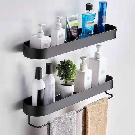 Duschablage, Schwarze Wandregal, Küchenhandtuchhalter, Badezimmerregal, Dusch-aufbewahrungskorb, Metallener Küchenorganisator, Nagelfreie Installation Für Sa