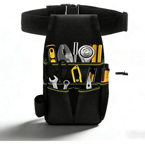 1 Stoff-bananentasche Mit 5 Fächern, Tragbare Werkzeugtasche Mit Verstellbarem Nylongürtel, Aufbewahrungstasche Für Zangen, Schraubendreher Und Reparaturwerkzeuge, Schwarz