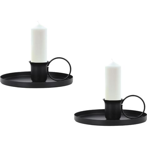 Chandelier Vintage, 2-teiliges Set Schwarze Metall-kerzenhalter Mit Griff Und Tablett, Retro Kerzenständer Als Tischdekoration Für Weihnachten, Halloween, Hochzeit, Zeremonie Und Geburtstag (turm)