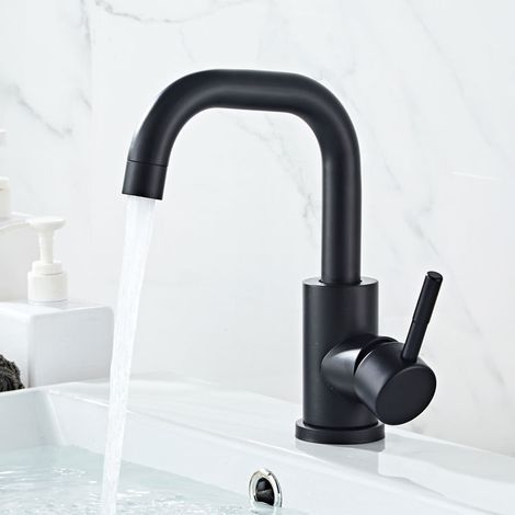 Schwarzer Waschtischmischer Mit Abnehmbarem Belüfter, 360° Drehbar, Badezimmermischer Aus Messing, Höhe 201 Mm, Warm- Und Kaltwasser Für Waschbecken Und Aufsatzwaschbecken Im Badezimmer