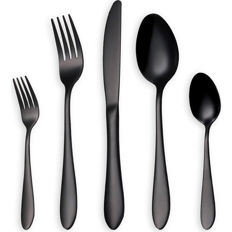 Besteckset / Glänzend Schwarzes Besteck, 5-teiliges Set Aus Edelstahl Mit Messern Und Löffeln (schwarz, 1 Set)