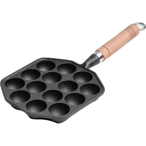 Takoyaki-pfanne, Japanische Gusseisen-grillpfanne Mit 14 Löchern, Antihaftbeschichtet, Mit Abnehmbarem Griff, Hitzebeständig, Form Für Oktopus-fleischbällchen, Einfach Zu Verwenden Und Zu Verstauen
