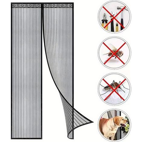 Magnetisches Fliegengitter Für Türen, Vorhang Aus Mesh-gewebe, Durchgehender Magnetverschluss Mit Automatischer Schließfunktion, Hält Die Frische Luft Im Inneren (120x210cm, Schwarz)