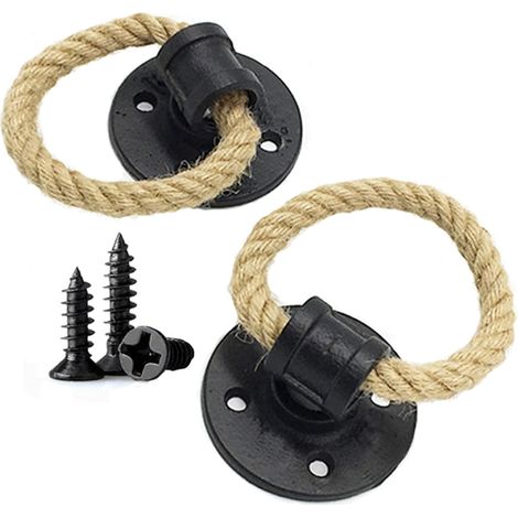 2 Stück Vintage Hanfseil-schmiedeeisen-griffe, Holztürgriffe, Schrankknöpfe, Schiebetürgriff, Schubladen-ziehgriff (schwarz)