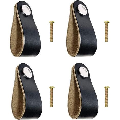 4er-pack Ledergriffe, Lederschubladengriffe, Schwarze Lederschrankknöpfe Mit Schrauben Für Küchenschränke, Möbel, Kommode, Türknopf-griff-hardware