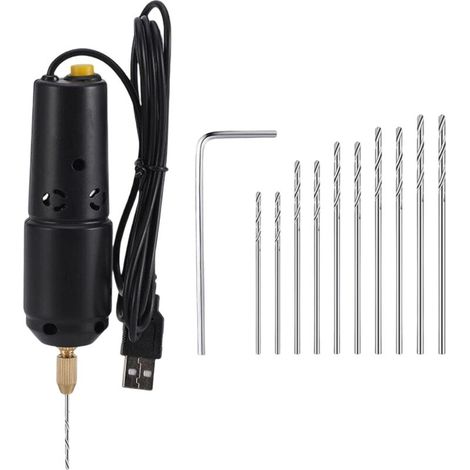 Tragbare Elektrische Mini-bohrmaschine Mit Bohrköpfen, Usb-juwelier-stichbohrer Für Holz, Epoxidharz, Handwerk Und Diy (0,8-1,2 Mm)