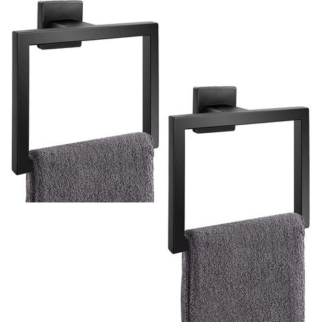 Schwarzer, Mattschwarzer Quadratischer Handtuchhalter, 2-teilig, Moderner Badezimmer-handtuchhalter, Edelstahl Sus304 Wandmontage