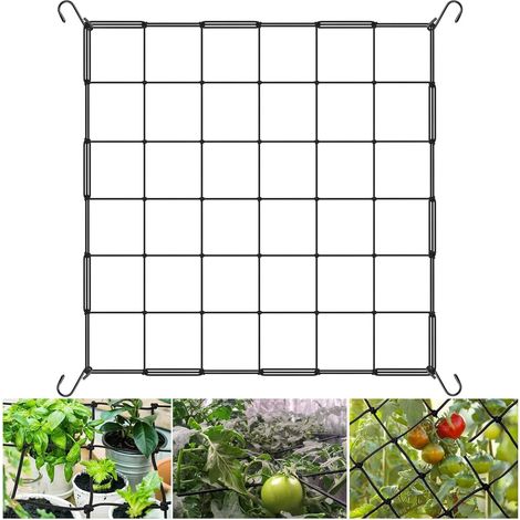 Kulturgitter Für Kletterpflanzen 60 X 60 Cm – Elastisches Schwarzes Gartengitter Mit 4 Haken, Elastisches Kulturgitter