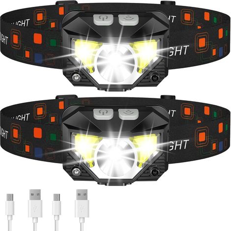 Stirnlampe Mit Hochintensivem Sensor, Schwarz, Über 2 Usb-anschlüsse Aufladbar, Led, Ideal Für Outdoor-aktivitäten, Nachtangeln, Wasserdicht.