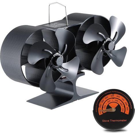 8-blatt-kaminofenventilator, Wärmebetrieben, Doppelmotor, Mit Integriertem Thermometer Für Holzöfen/kamine, Leiser Betrieb, Effiziente Wärmeverteilung