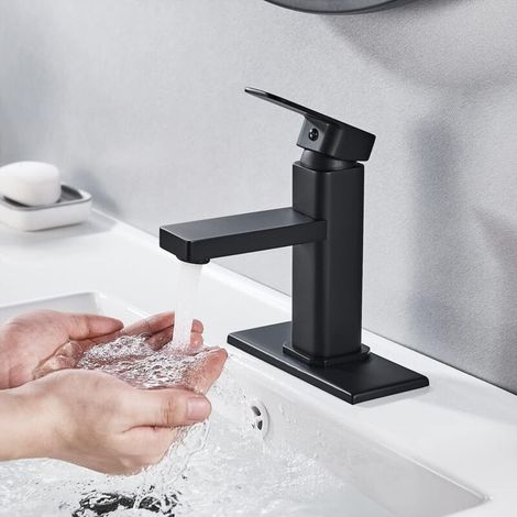 Moderne Einhebel-chrom-badezimmerarmatur, Einlochige Waschtischarmatur Mit Montagedeckel, Schwarz