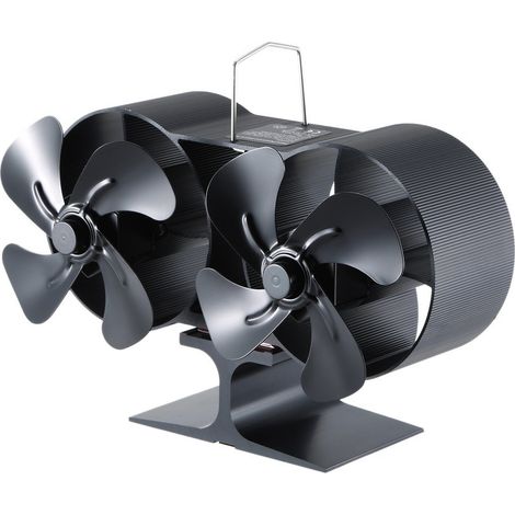 Doppelkopf-ventilator Für Holzofen, Umweltfreundlich, Wärmebetrieben, Aus Aluminiumlegierung, Horizontale Warmluftübertragung, Einstellbare Geschwindigkeit