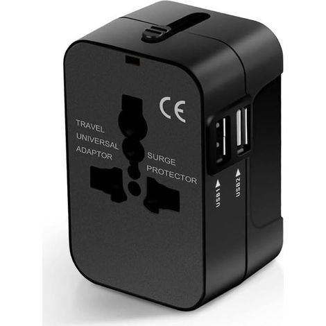 Mehrländer-steckdosenadapter Mit 2 Usb-anschlüssen, Unverzichtbar Für Auslandsreisen (schwarz) - 1 Stück