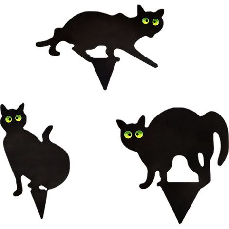 Garden Mile 3er-set Schwarze Metall-katzenstatuen Mit Pulverbeschichtung (vogel-, Tier-, Fuchs- Und Mensch-abschreckung) Zur Schädlingsabwehr, 25x20,5 Cm