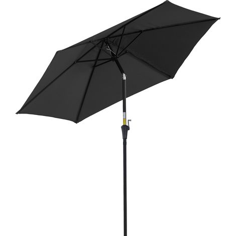 Gerader, Neigbarer Garten-parasol Mit Kurbel, Aus Hochdichtem Polyesterstoff (180 G/m²), Ø 2,6 X 2,35 M, Aluminium Schwarz