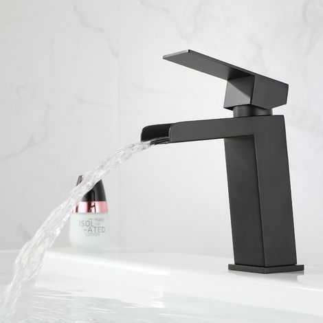 Einhändiges Waschtischarmatur, Schwarze Kaskaden-waschtischarmatur, Hochauslaufende Badezimmerarmatur, Messing