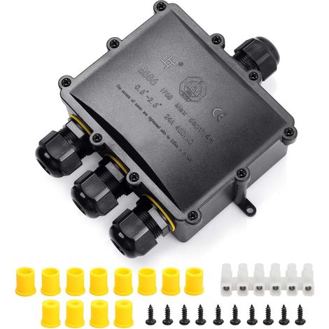Wasserdichte Abzweigdose Ip68 Für Außenbereich - 4-wege Für Größere Kabel, Elektrische Verbindungsbox Für Kabel Ø 4 Bis 14 Mm, Abs + Pvc
